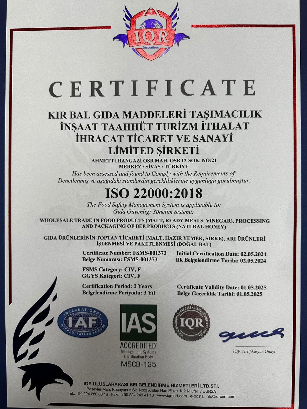 Honigmond Gourmet ISO 22000 Zertifizierung für Honig Produzenten Anatolien